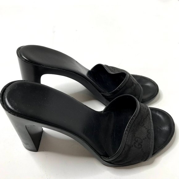 Gucci black monogram open toe mule block heel - Picture 4 of 11